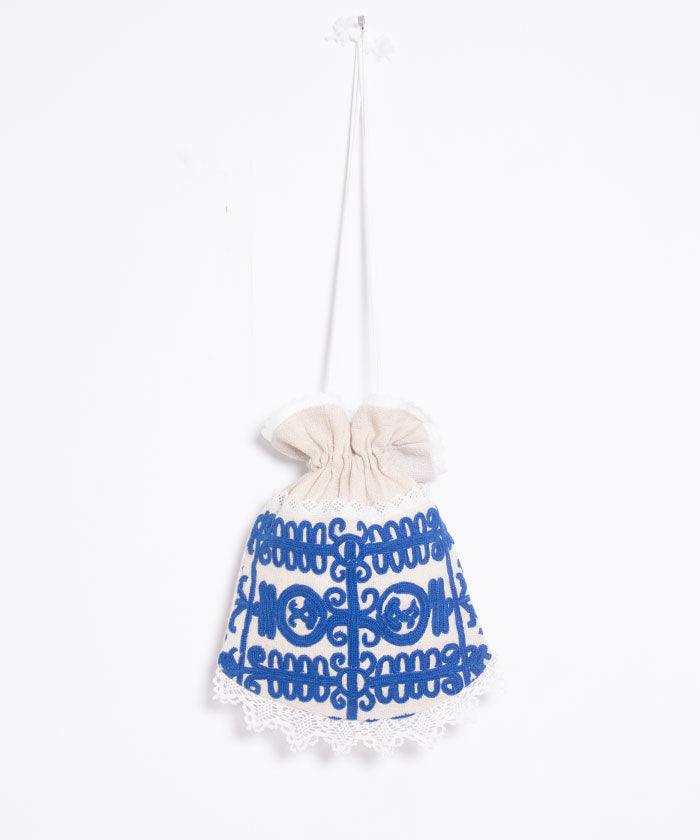 ANTIQUE EMBROIDERY DRAWSTRING BAG / アンティーク トラン 