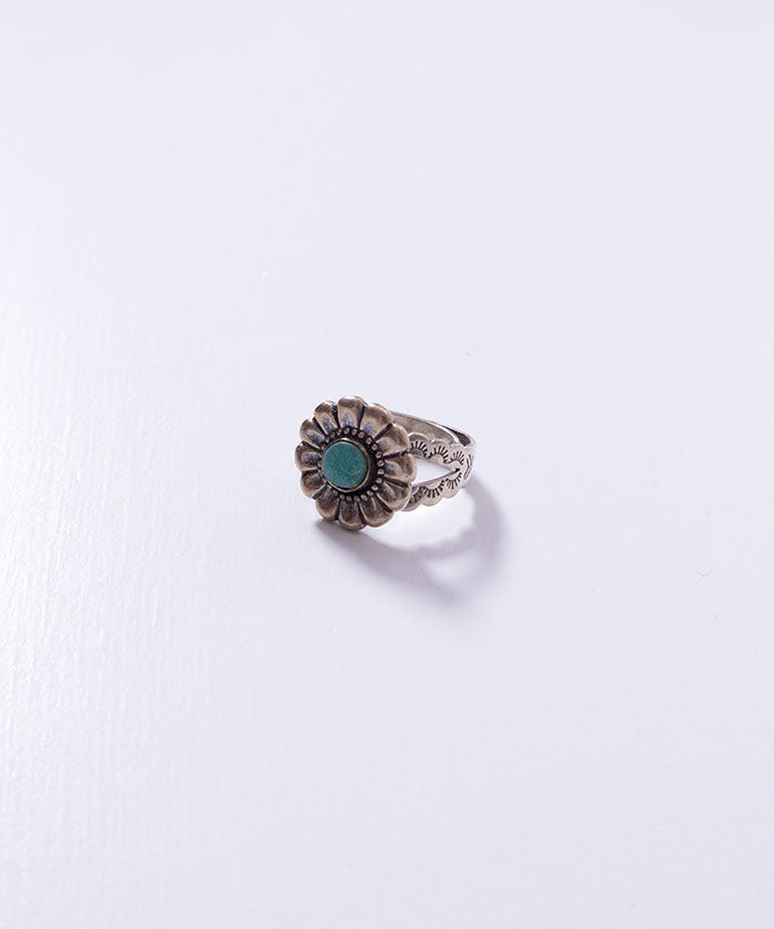 Vintage NAVAJO Sterling Silver Turquoise Flower Adjustable Ring / ヴィンテージ ナバホ ターコイズ シルバーリング