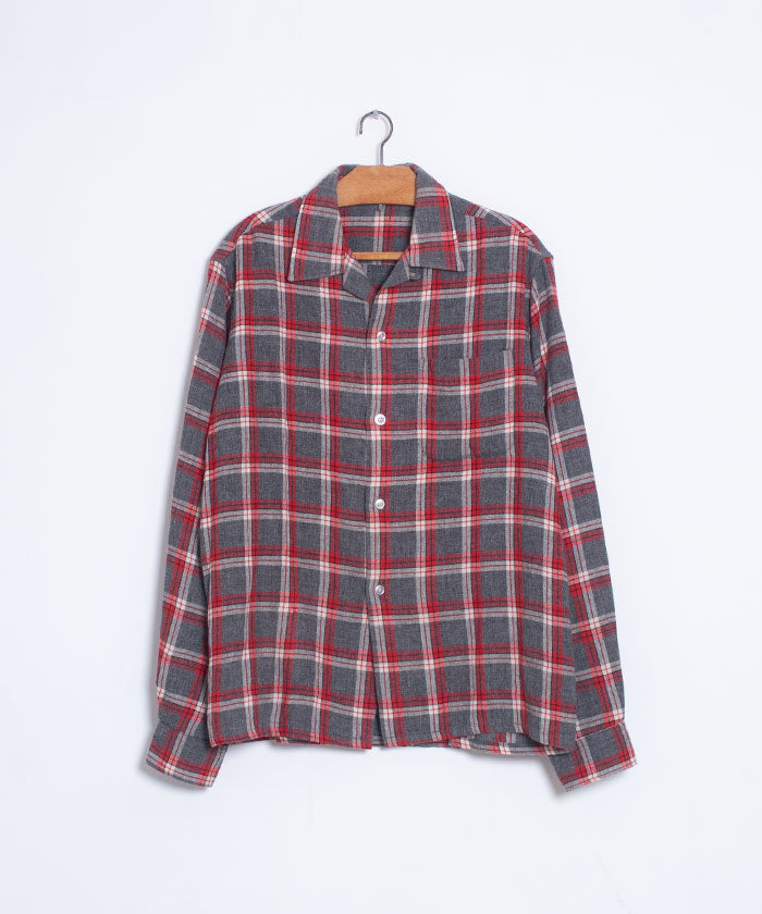 1950-60's UNKNOWN WOOL LOOP COLLAR SHIRT GREY CHECK