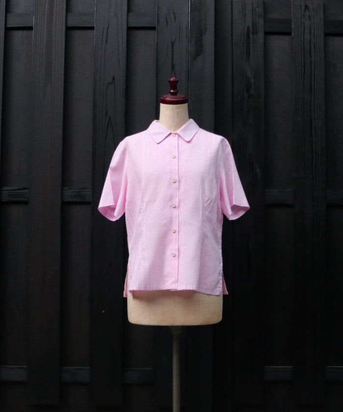 1980's FRENCH SHORT SLEEVE BLOUSE GINGHAM CHECK / ビンテージ