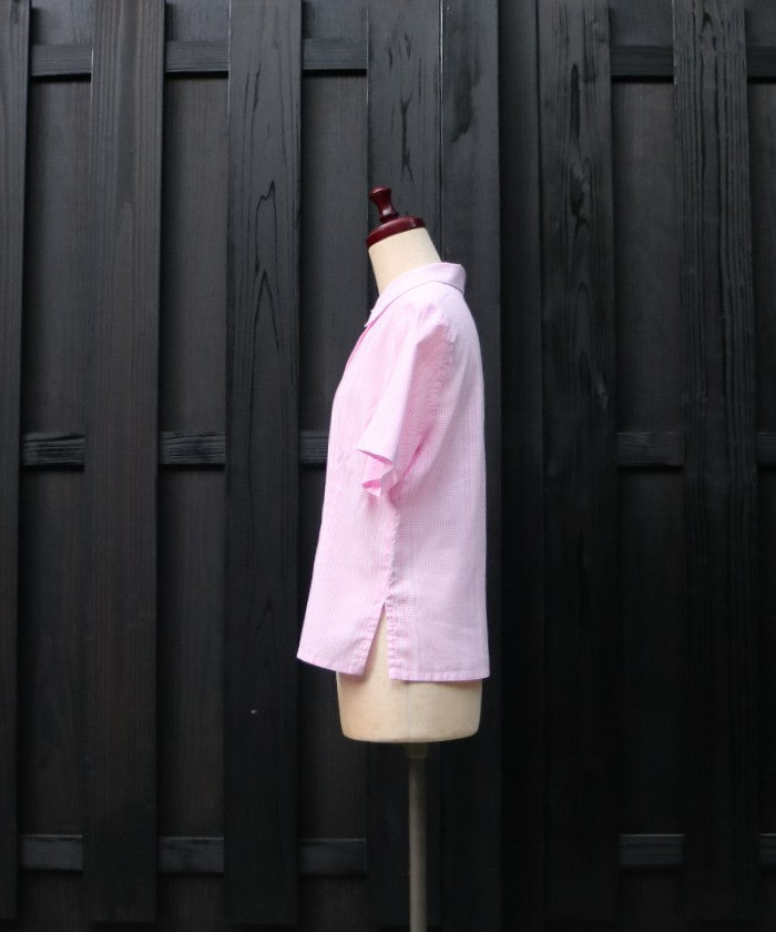 1980's FRENCH SHORT SLEEVE BLOUSE GINGHAM CHECK / ビンテージ フランス製 半袖ブラウス 半袖シャツ ピンク