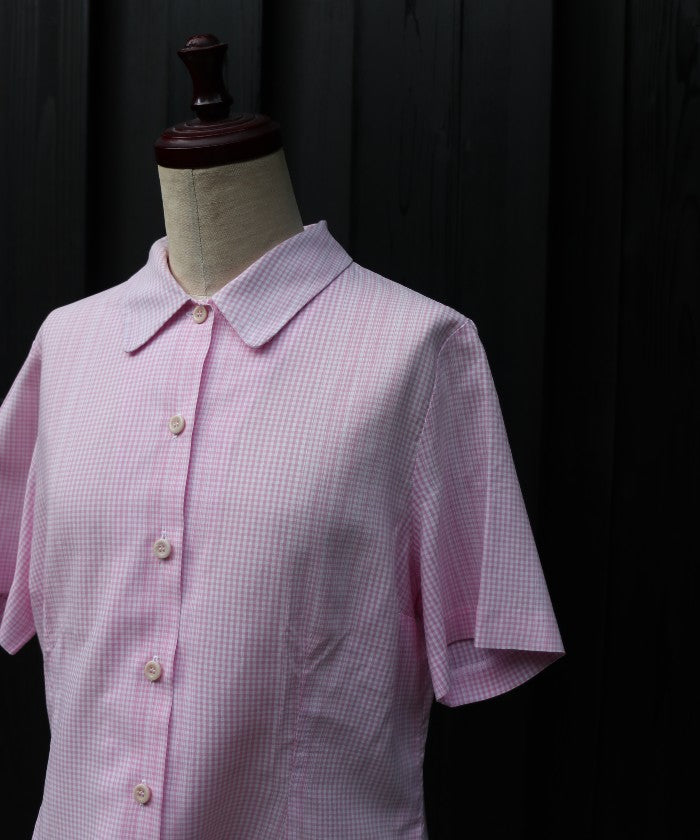 1980's FRENCH SHORT SLEEVE BLOUSE GINGHAM CHECK / ビンテージ