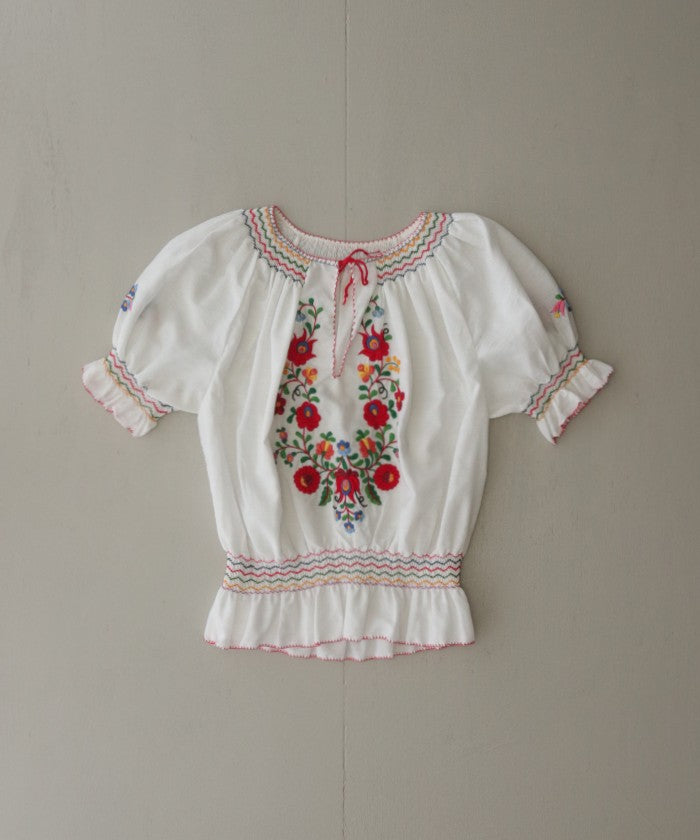 Vintage Hungarian Embroidered Short Sleeve Blouse --1