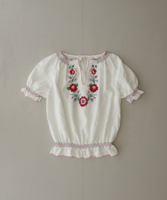 Vintage Hungarian Embroidered Short Sleeve Blouse --2