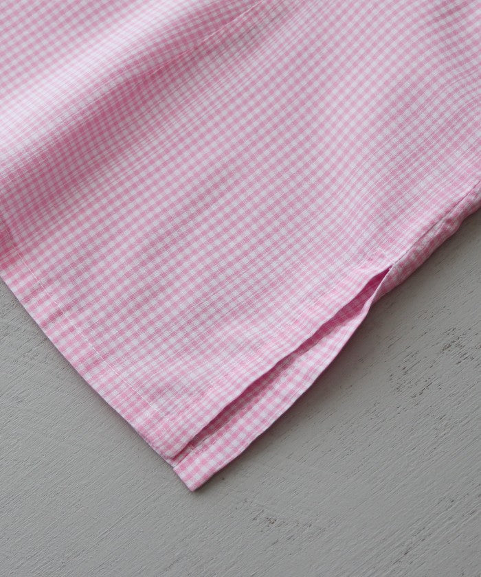 フランス製ヴィンテージ ピンクのギンガムチェックブラウス - シャツ
