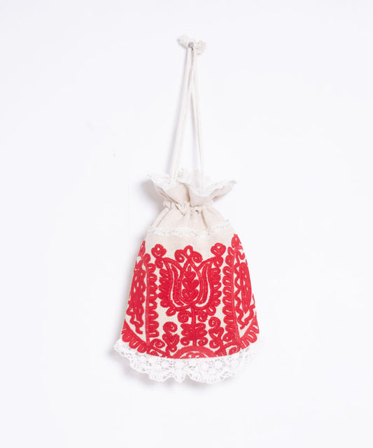 ANTIQUE EMBROIDERY DRAWSTRING BAG - 12