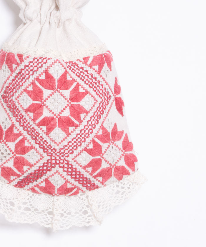 ANTIQUE EMBROIDERY DRAWSTRING BAG - 14