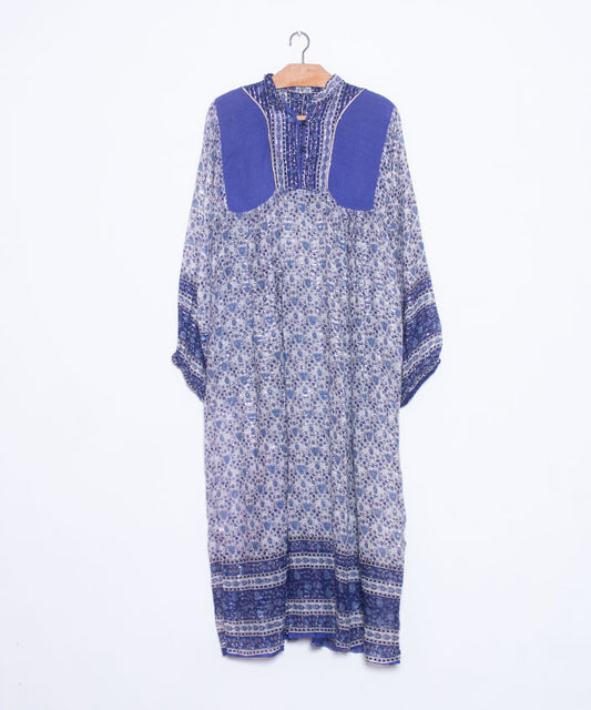 Robe en coton indien des années 1970 avec fil de lurex en argent