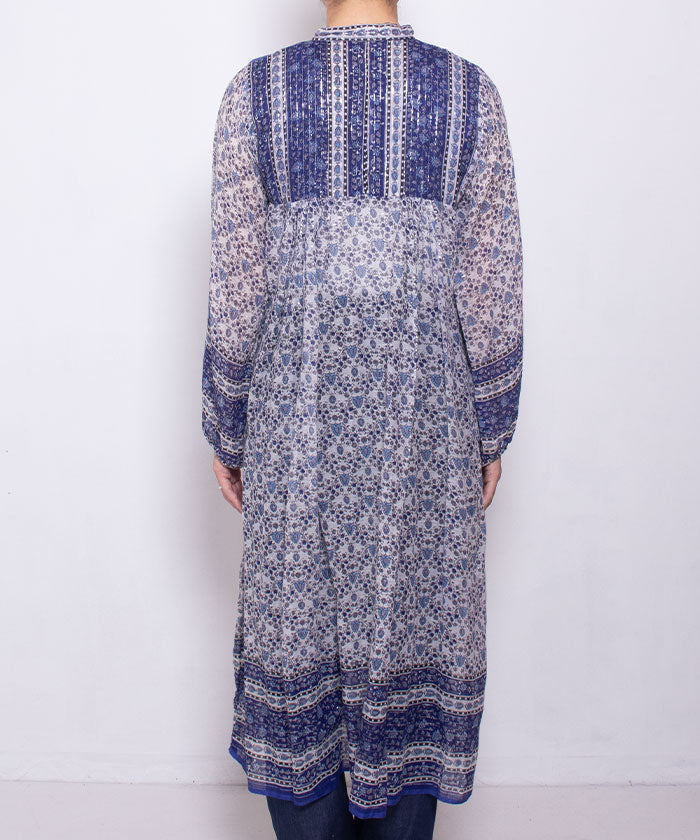 1970's INDIAN COTTON DRESS WITH SILVER LUREX THREADS / ビンテージ 