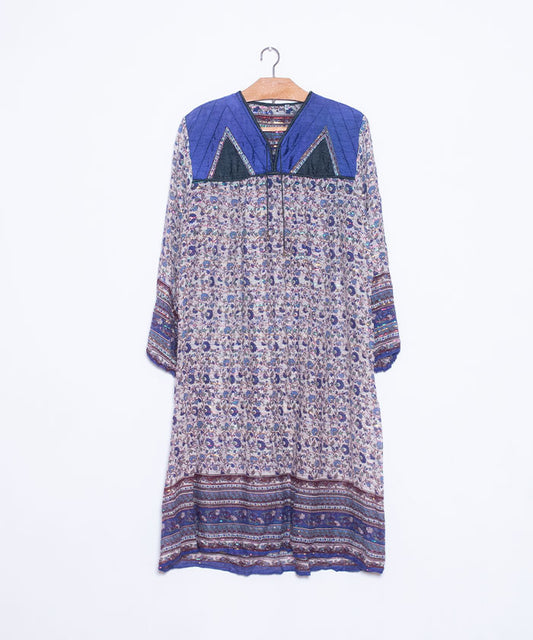 Robe en coton indienne des années 1970 avec fil de lurex multi-couleurs