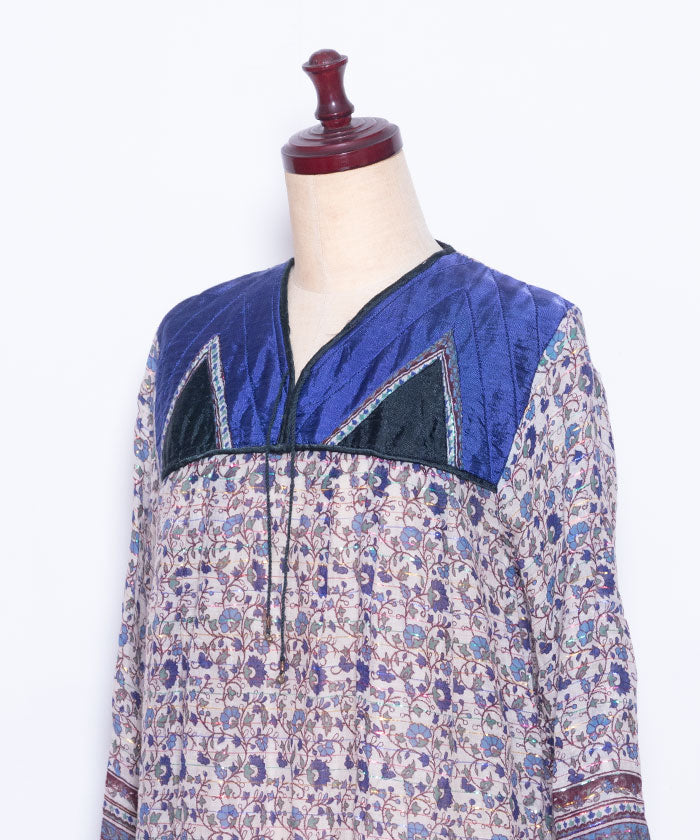 1970's INDIAN COTTON DRESS WITH MULTI COLOR LUREX THREADS