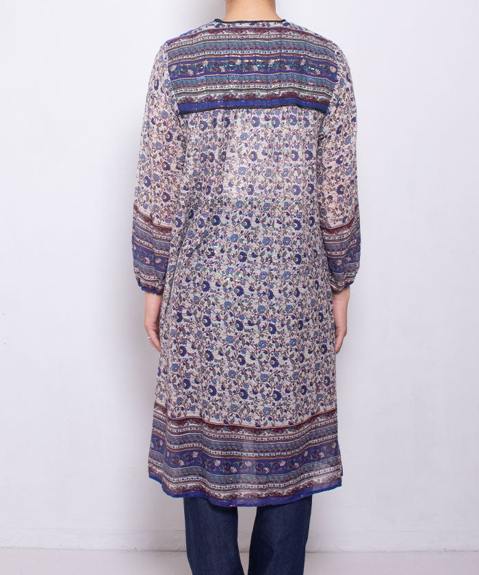 1970’s INDIAN COTTON DRESS WITH MULTI COLOR LUREX THREADS