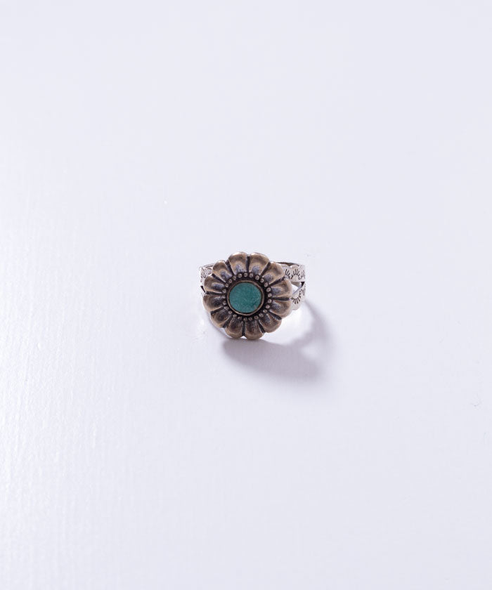 Vintage NAVAJO Sterling Silver Turquoise Flower Adjustable Ring / ヴィンテージ ナバホ ターコイズ シルバーリング