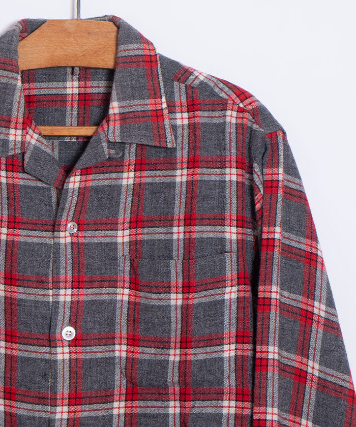 1950-60's UNKNOWN WOOL LOOP COLLAR SHIRT GREY CHECK / ビンテージ ウール ループカラーシャツ