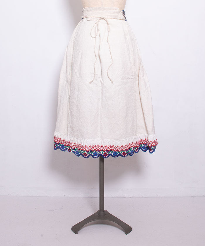 ANTIQUE ROMANIAN EMBROIDERY LINEN SKIRT / アンティーク ルーマニア刺繍 ホームスパンリネンスカート 民族衣装