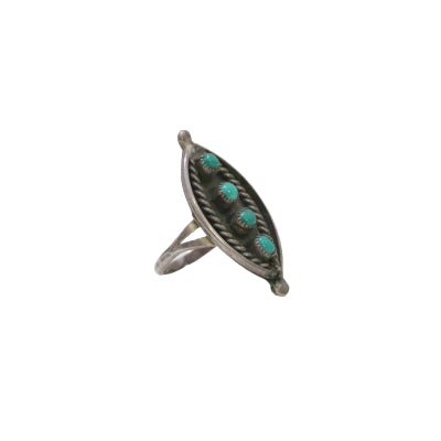 VINTAGE NAVAJO PETIT POINT TURQUOISE STERLING SILVER RING - A'r139 Kamakura