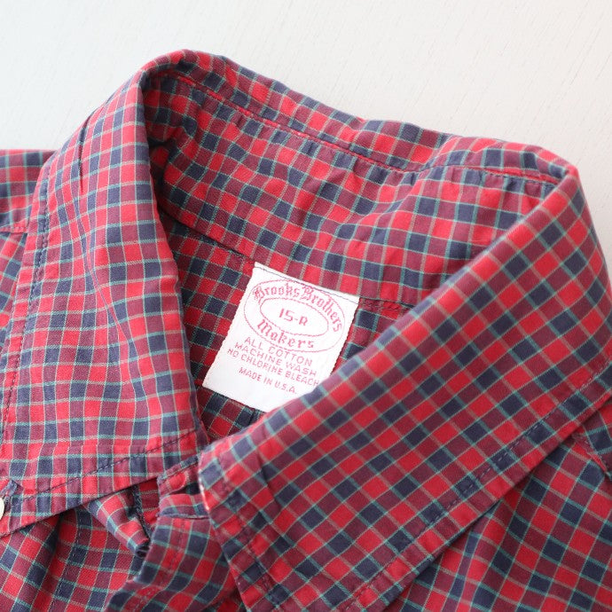 1970's Brooks Brothers MAKERS BD SHIRT PLAID RED 6 BUTTON 