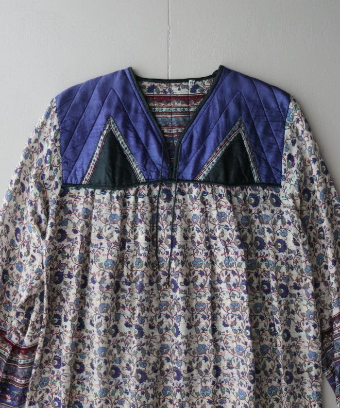 1970’s INDIAN COTTON DRESS WITH MULTI COLOR LUREX THREADS / ビンテージ インド綿ワンピース